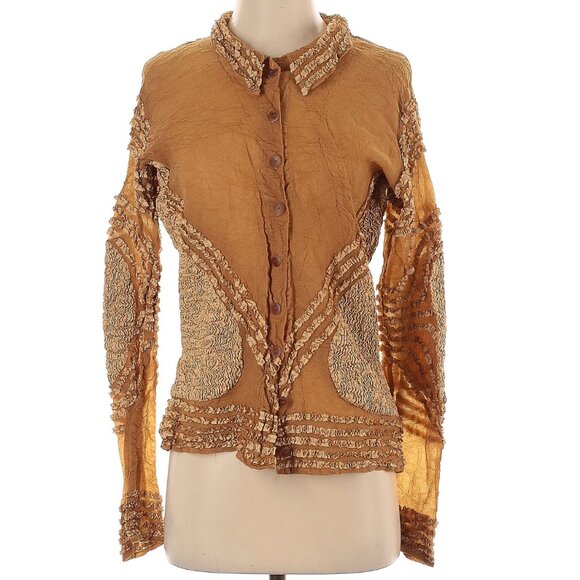 Yoshiki Hishinuma Shirt Top Button Up Texture Tan Orange Issey Miyake Apprentice - Picture 1 of 14